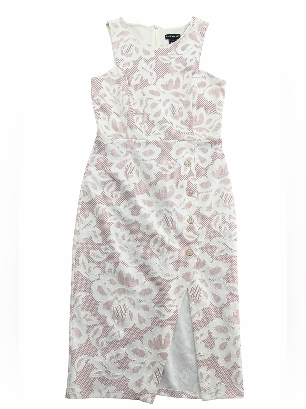 KATE and LILY Sleeveless Mauve Midi Sheath Dress with Floral Lace overlay/Size:4 - Picture 2 of 15